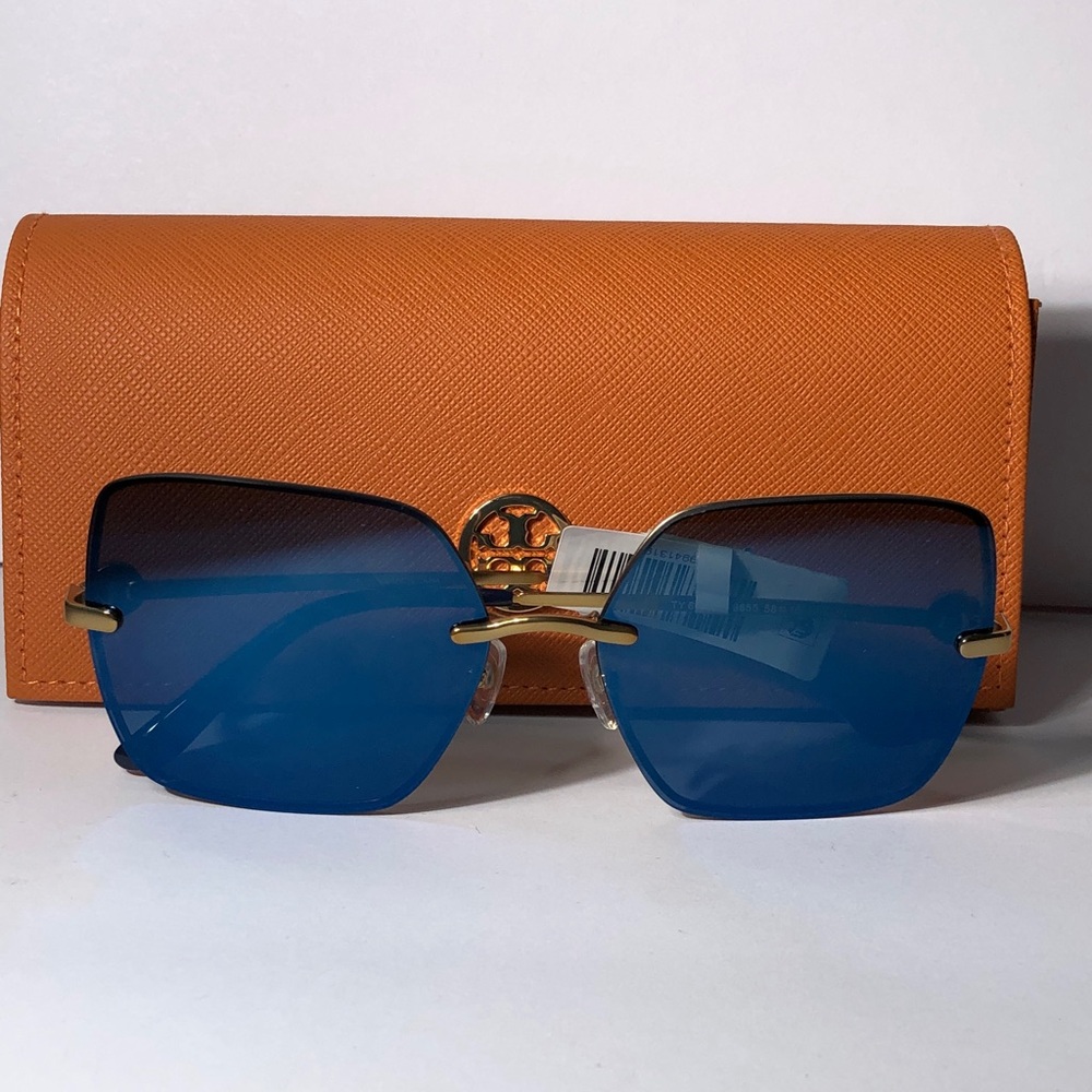 New Authentic Tory Burch TY6080 Blue Sunglasses with Orange Case - Picture 13 of 14